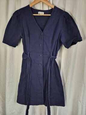 Mila Mae Large Blue Mini Belted Button Down Casual Event School Party Dress